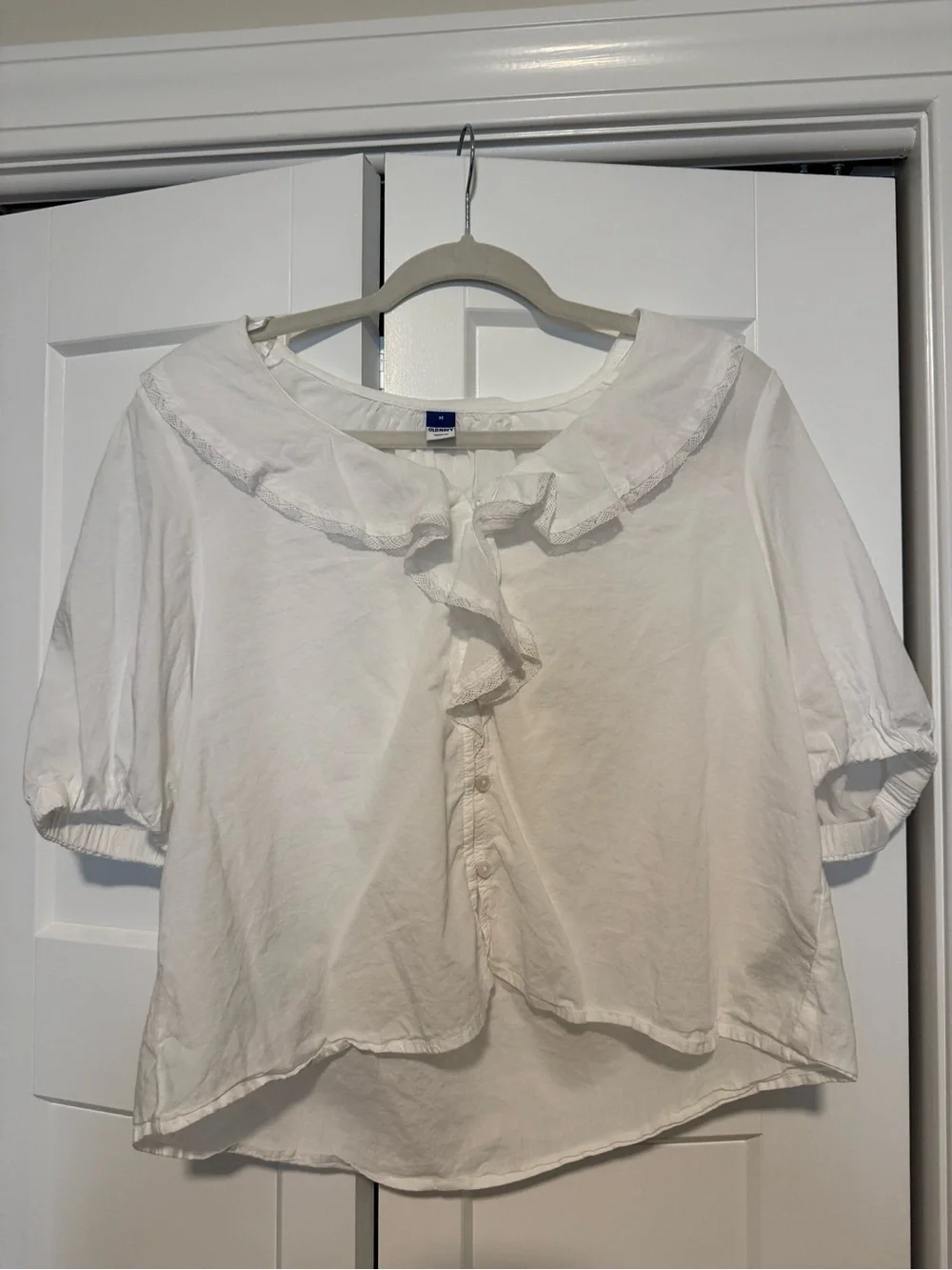 Old Navy White Ruffle Tie-Neck Blouse - Women Tops
